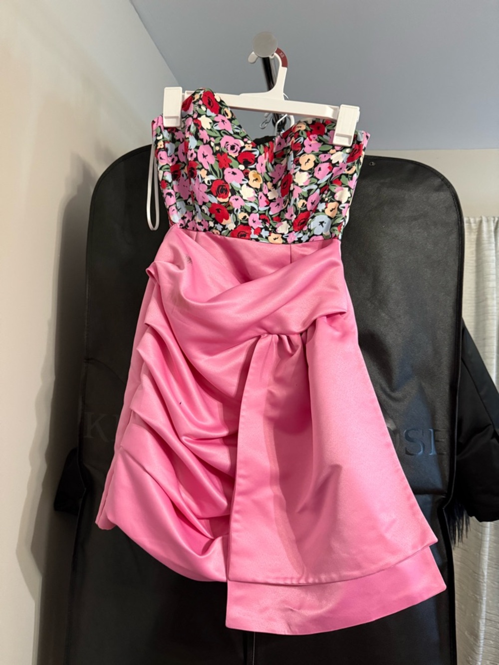 Pink Floral Strapless Party Dress